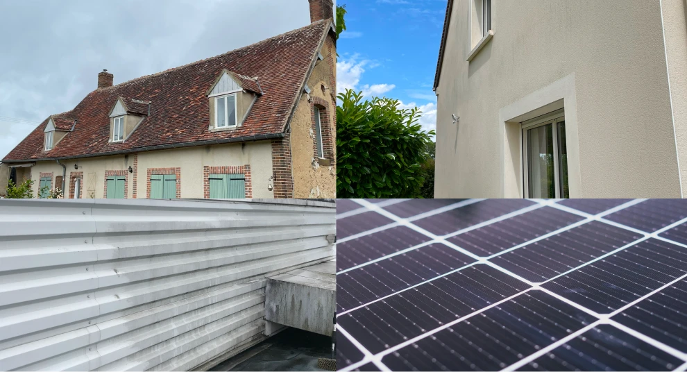 Muret et panneau photovoltaïque en cours de nettoyage